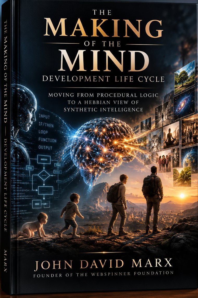 Cover art: a brain between a flowchart of procedural logic on one side and a stream of lived images on the other, above a child growing into an adult who walks toward a sunrise.